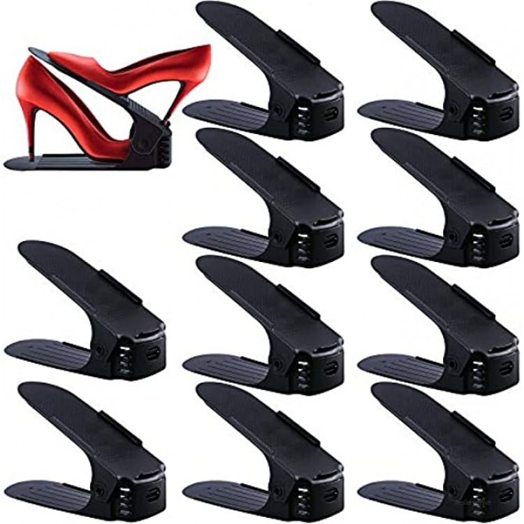 SaiXuan 10 Stück Einstellbare Schuhregale,Schuhstapler Schuhhalter Set,3 höhenverstellbar,Platzsparend,rutschfest,schwarz