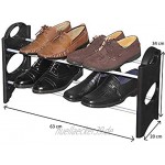VERK GROUP Schuhregal Schuhständer für 6 Paar Schuhe klein schmal & erweiterbar Bücherregal 63x20x34 cm Schwarz & Chrom