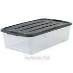 Basics 135463 2er-Set Unterbettboxen Rollerboxen Aufbewahrungsboxen Top Box Under Bed Box TBU-40 mit 4 Rollen Plastik transparent schwarzer Deckel 40 L 68 x 38,8 x 18,5 cm