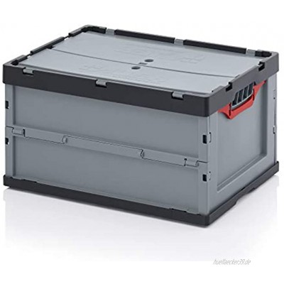 Faltbox im Euromaß mit Klappdeckel FBD 64 27 von Auer 60x40x27cm 56L | Faltbarer Stapelbehälter aus Kunststoff | Stapelbare Lager- Transport- und Kommissionierbox | für Lebensmittel geeignet