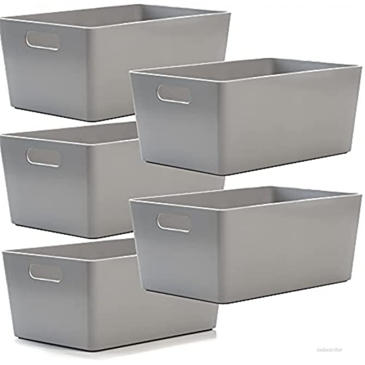 Grauer Studio-Korb aus Kunststoff – Container-Boxen für die Aufbewahrung von Zuhause oder Büro – geeignet für Regale Schubladen Wäscheschrank 25,5 x 17 x 11 cm 5 Stück