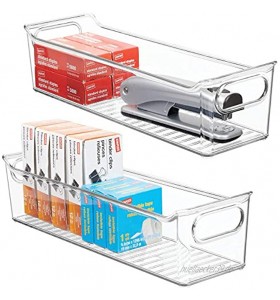 mDesign 2er-Set Aufbewahrungsbox mit integrierten Griffen – zur Aufbewahrung von Küchen- Badezimmer- oder Büroutensilien – Kunststoffbox für die Schreibtischablage – durchsichtig
