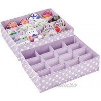 mDesign 2er-Set Kinderzimmer Schubladenbox – gepunktete Stoffbox mit 16 Fächern zur platzsparenden Kleideraufbewahrung – Aufbewahrungsbox aus Kunstfaser für Babyartikel – helllila