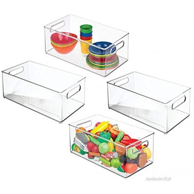 mDesign 4er-Set Spielzeugaufbewahrung – Aufbewahrungsbox aus stabilem Kunststoff – vielseitige Box mit Griffen für Bastel- und Spielsachen im Kinderzimmer – durchsichtig