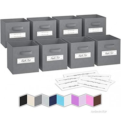 Ordnungsbox 8 Boxen Aufbewahrung Set | Faltboxen Mit Zwei Tragegriffen & 10 Label Karten | Faltbare Kallax Boxen | Extra Stabile Stoffbox Als Kallax Einsatz | Kisten Aufbewahrung [Grau]