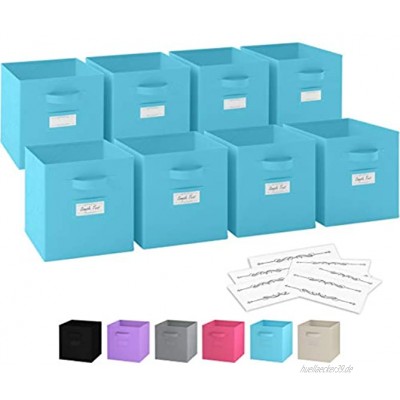 Ordnungsbox 8 Boxen Aufbewahrung Set | Faltboxen Mit Zwei Tragegriffen & 10 Label Karten | Faltbare Kallax Boxen | Extra Stabile Stoffbox Als Kallax Einsatz | Kisten Aufbewahrung [Blau]