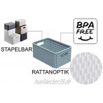 Rotho Country Aufbewahrungskiste 18l in Rattan-Optik Kunststoff PP recycelt BPA-frei blau A4 18l 36,8 x 27,8 x 19,1 cm