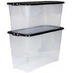 2 Stück AufbewahrungsboxCurve mit Deckel aus transparentem Kunststoff. Nutzvolumen 100 und 80 Liter. Stapelbar nestbar einsehbar. Mit Deckel.