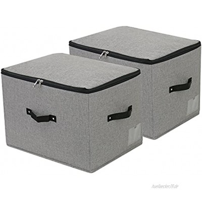 2 Stück Faltbare Aufbewahrungsbox aus Stoff mit Deckel Griffen Reißverschluss Decken Kleidung Quilts Schrank Organizer 43 × 30 × 30 cm Dunkelgrau