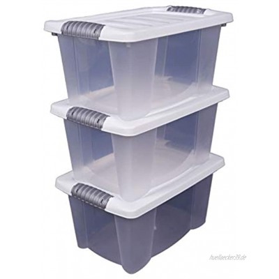 3X Stapelbox mit Deckel 14 Liter transparent mit weißem Deckel Multibox 40x30x20 cm