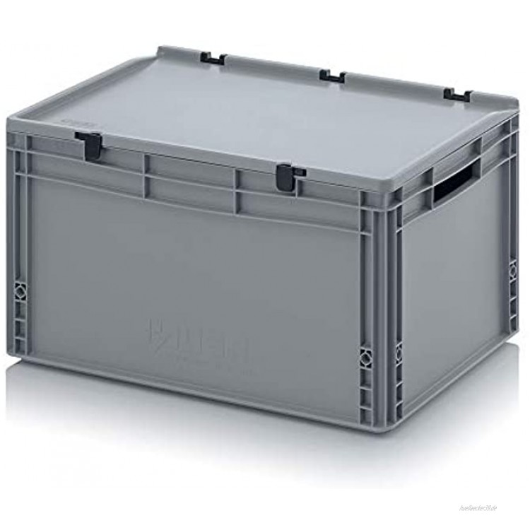 Auer Eurobehälter + Scharnierdeckel ED 64 32 Eurobox 66l L60xB40xH33,5cm Handgriffe offen | Transportbox Campingbox Aufbewahrungsbehälter verschließbar | Lagerbox stapelbar | Wäschebox Kunststoff