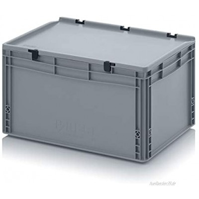 Auer Eurobehälter + Scharnierdeckel ED 64 32 HG Stapelbox 60x40x33,5cm Industriebox 66L | Handgriffe geschlossen | Transportbox Campingbox Wohnmobilbox verschließbar | Lagerbox Wäschebox Kunststoff