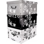 BigDean Aufbewahrungsboxen XXL 3er Set je 45 Liter mit Deckel & Griffen aus Stabiler Pappe Barock-Blumenmuster perfekt für Ordnung im ganzen Haus