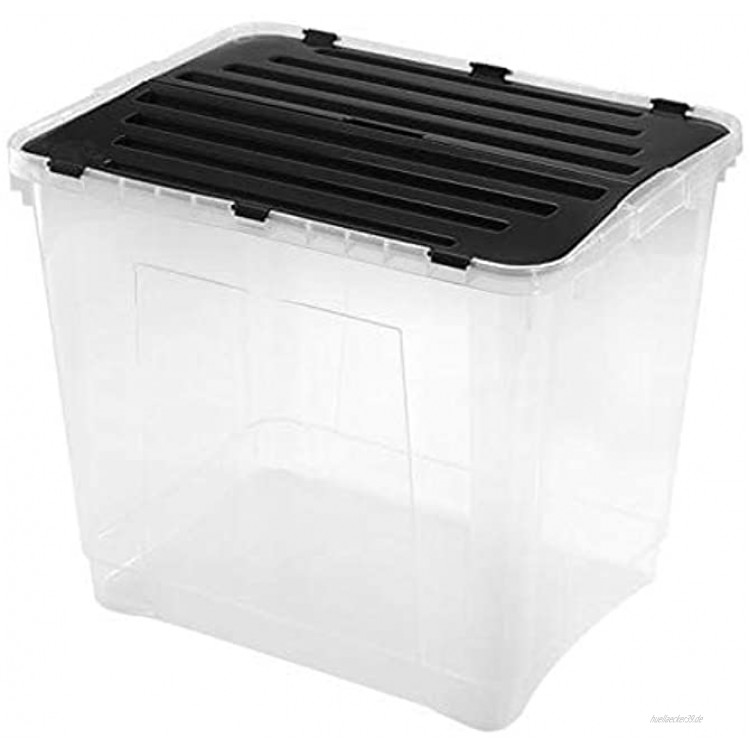 Heidrun 3 Stück Dragon Box 42 Liter mit geteiltem Deckel 49 x 36 x 24 cm transparent schwarz