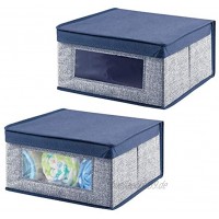 mDesign 2er-Set Aufbewahrungsbox aus Stoff – stapelbare Schrankbox zur Ablage von Kleidung oder Schuhen – Aufbewahrungskiste mit Deckel und Sichtfenster – blau