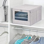 mDesign 2er-Set Aufbewahrungsbox mit Deckel und Sichtfenster – Schrankorganizer für das Schlaf- oder Kinderzimmer – würfelförmige Klappbox aus Stoff – grau