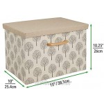 mDesign 2er-Set Aufbewahrungsbox – weich strukturierte Stapelbox mit Deckel und Holzgriff – stabile Faltbox mit Baummotiv aus Polyester für Bad Schlafzimmer oder Kinderzimmer – beige und hellbraun