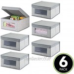 mDesign 6er-Set Aufbewahrungsbox aus Stoff – stapelbare Stoffbox zur Ablage von Kleidung oder Schuhen und als Schrankbox – Aufbewahrungskiste mit Deckel und Sichtfenster – grau