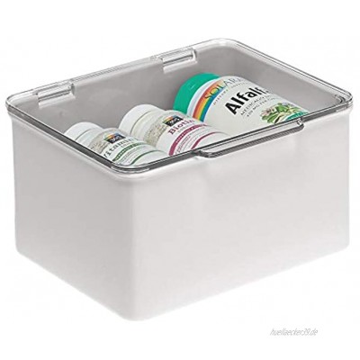 mDesign Aufbewahrungsbox aus BPA-freiem Kunststoff – stapelbare Plastikbox mit Deckel für Küche Kinderzimmer oder Bad – vielseitig nutzbare Ordnungsbox – hellgrau und durchsichtig