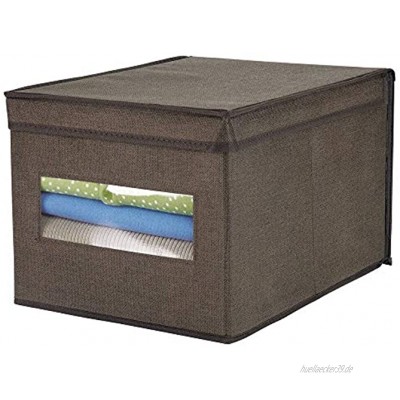 mDesign stapelbare Aufbewahrungsbox mit Sichtfenster für den Schrank das Schlafzimmer usw. – große Ordnungsbox mit Deckel zur Kleideraufbewahrung aus Kunstfaser – espressobraun