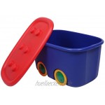 Ondis24 Spielzeugaufbewahrungsbox Spielzeugkiste Aufbewahrungsbox Kinder Spielzeugbox Funny mit großen Rädern und aufliegendem Deckel rot blau
