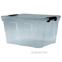 Plast Team Home Box Aufbewahrungsbox mit Deckel Klickverschluss Aufbewahrungsbehälter Box Stapelbar Transparent Grau 30L