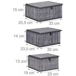 Relaxdays Aufbewahrungskorb 3er Set mit Deckel & Stoffeinsatz Bambuskorb dekorative Aufbewahrungsbox 3 Größen grau
