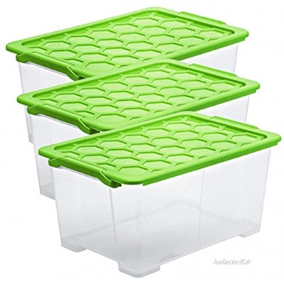 Rotho Evo Safe Keeping 3er-Set Aufbewahrungsboxen 44l mit Deckel Kunststoff lebensmittelecht BPA-frei grün transparent 3 x 44l 59,0 x 39,5 x 28,0 cm