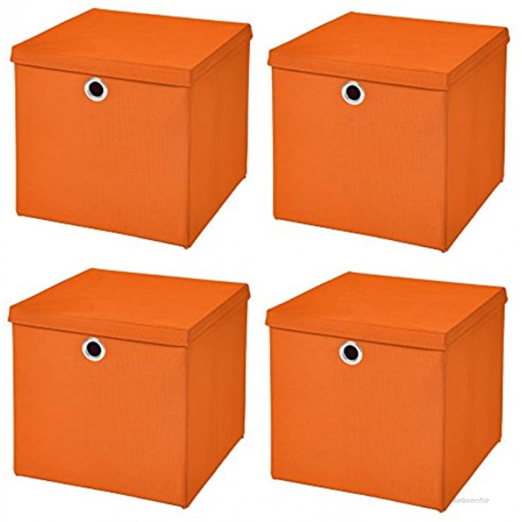 StickandShine 4er Set Orange Faltbox 32 x 32 x 32 cm Aufbewahrungsbox faltbar mit Deckel