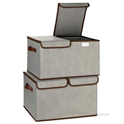 TOPP4u Faltbox groß mit Deckel geteilt im 2er Set grau 2 große Aufbewahrungsboxen ideal für Schränke und Regale 44 x 31 x 26 cm 35 Ltr. große Ordnungsboxen Aufbewahrungskisten