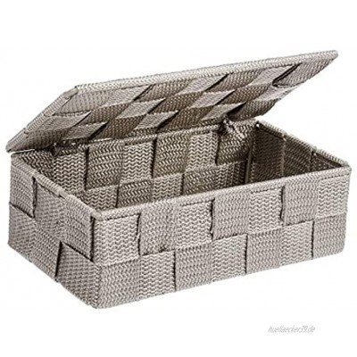 WENKO Aufbewahrungskorb mit Deckel Adria Taupe Mini Aufbewahrungsbox Badkorb mit Deckel Polypropylen 18 x 6.5 x 10 cm Taupe