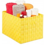 Relaxdays Aufbewahrungskorb mit Griff Kunststoff Flechtoptik HxBxT: 26 x 40 x 30 cm Badezimmer Körbchen gelb