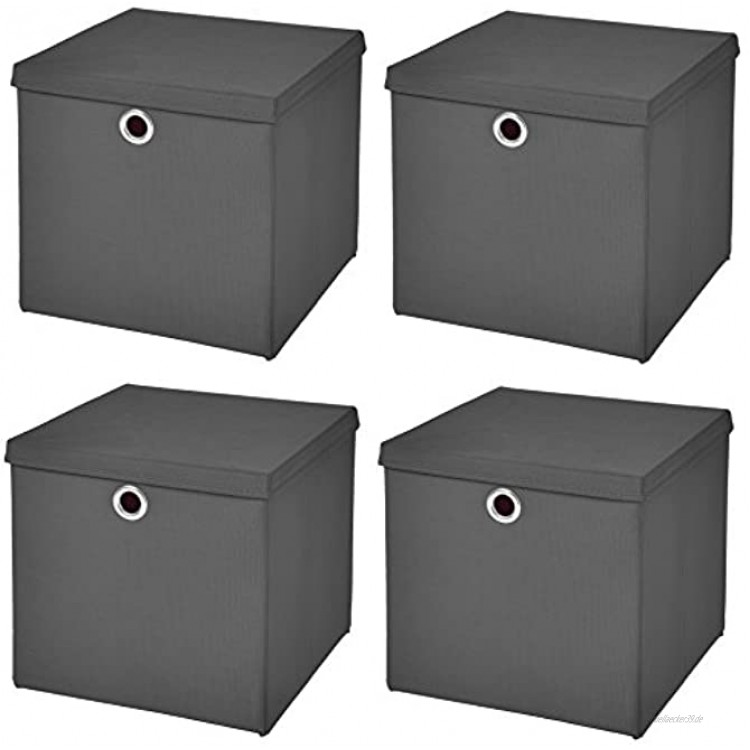 StickandShine 4er Set Dunkelgrau Faltbox 28 x 28 x 28 cm Aufbewahrungsbox faltbar mit Deckel