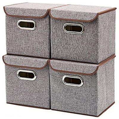 4er Set Aufbewahrungsboxen Mit Deckel EZOWare faltbar Stoff Aufbewahrungsbox  Cube Aufbewahrungskorb Ordnungsystem Sauraum Boxen Körbe Kisten  Grau  25x25 cm