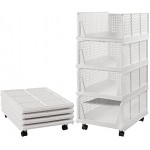 4er Set stapelbarer Kleiderschrank Aufbewahrungsbox Organizer mit Rädern einfach zu öffnen und zu Falten Kunststoff Weiß Kleiderschrank Regale Schrank Organizer Box
