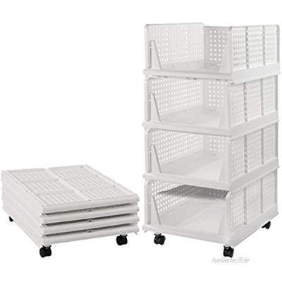 4er Set stapelbarer Kleiderschrank Aufbewahrungsbox Organizer mit Rädern einfach zu öffnen und zu Falten Kunststoff Weiß Kleiderschrank Regale Schrank Organizer Box