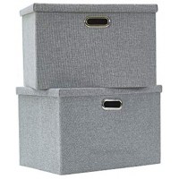 AlphaHome große Aufbewahrungsboxen mit Deckel [2er-Pack] faltbare große Aufbewahrungskörbe aus Leinenstoff zum Organisieren von Kleidung und Spielzeug Glaukos Grau Large 15.4 x 10.6 x 9.8