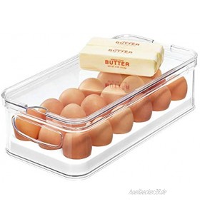 iDesign Aufbewahrungsbox für 18 Eier stapelbare Eierbox aus BPA-freiem Kunststoff tragbare Frischhaltebox für den Kühlschrank oder Küchenschrank durchsichtig und weiß