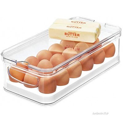 iDesign Aufbewahrungsbox für 18 Eier stapelbare Eierbox aus BPA-freiem Kunststoff tragbare Frischhaltebox für den Kühlschrank oder Küchenschrank durchsichtig und weiß