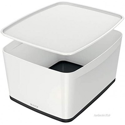 Leitz MyBox Aufbewahrungsbox mit Deckel 18 Liter Wasserabweisend perlweiß  schwarz WOW 52161095