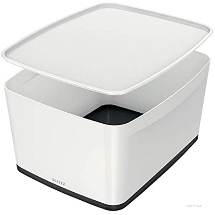 Leitz MyBox Aufbewahrungsbox mit Deckel 18 Liter Wasserabweisend perlweiß schwarz WOW 52161095