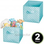 mDesign 2er-Set Aufbewahrungsbox für Spielzeug oder Kleidung im Kinderzimmer – quadratische Faltbox mit Griff aus Stoff – Spielzeug Aufbewahrung mit Punktemuster – türkis weiß