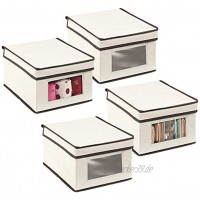mDesign 4er-Set Aufbewahrungsbox – kleine Aufbewahrungskiste mit Deckel und Sichtfenster aus Kunststoff – rechteckige Schrankbox zur Kleideraufbewahrung im Schlafzimmer – cremefarben und braun