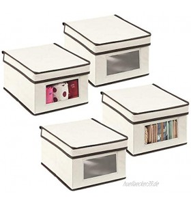 mDesign 4er-Set Aufbewahrungsbox – kleine Aufbewahrungskiste mit Deckel und Sichtfenster aus Kunststoff – rechteckige Schrankbox zur Kleideraufbewahrung im Schlafzimmer – cremefarben und braun