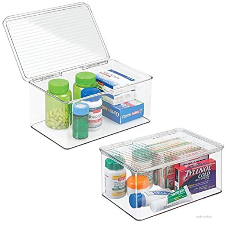 mDesign Tablettenbox groß Organizer für Vitaminpräparate und vieles mehr auch als Aufbewahrungsbox für Accessoires oder Kosmetik geeignet mit Deckel transparent 2er-Set