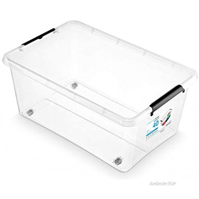 Orplast Aufbewahrungsbox Lagerbox Rollerbox transparent 40L mit Deckel & Rollen