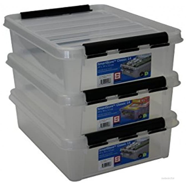 Orthex 35890703 3er Set Clipbox Smart Store Classic 14 Aufbewahrungsbox Plastik 40 x 30 x 11 cm transparent