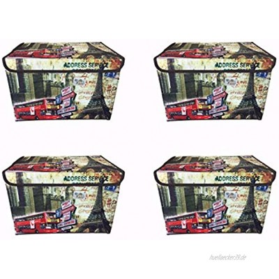 RHP 4er-Set stapelbare Faltboxen Aufbewahrungsboxen Kisten Stapelboxen Regalboxen mit Deckel Faltbar 37cm x 24cm x 24cm Bus