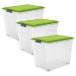Rotho Compact 3er-Set Aufbewahrungsbox Deckel und Rollen Kunststoff PP BPA-frei grün transparent 3 x 70l 57 x 39,5 x 43,5 cm 3