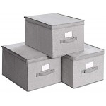 SONGMICS 3er Set Aufbewahrungsbox mit Deckel Faltboxen aus Stoff mit Etikettenhalter Stoffbox Würfel 30 x 40 x 25 cm hellgrau RYFB03W